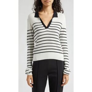ATM Anthony Thomas Melillo Cable Stitch Striped Sweater Chalk/Black Med. $325